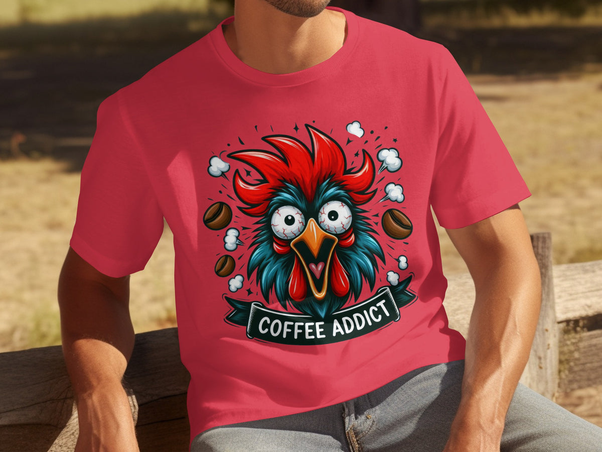 Coffee Addict Rooster Graphic Shirt for Coffee Lovers