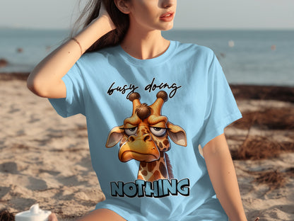 Busy Doing Nothing Giraffe Graphic Tee Shirt