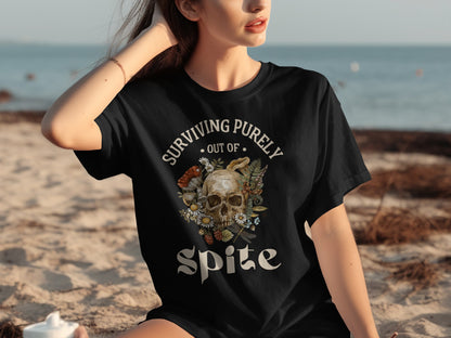 Surviving Purely Out of Spite Skull Design T-Shirt