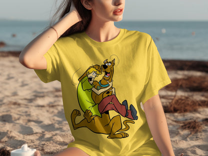 Fun Cartoon Dog and Friend Yellow Beach Shirt Product