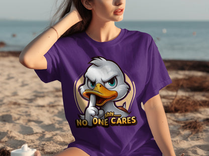 Shhh No One Cares Angry Duck Graphic T-shirt