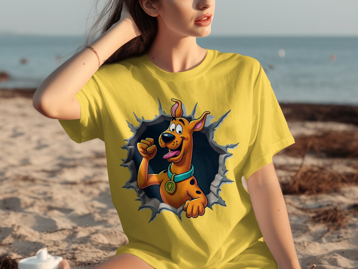 Vibrant Cartoon Canine Character Graphic Tee Shirt