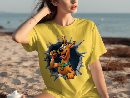 Vibrant Cartoon Canine Character Graphic Tee Shirt
