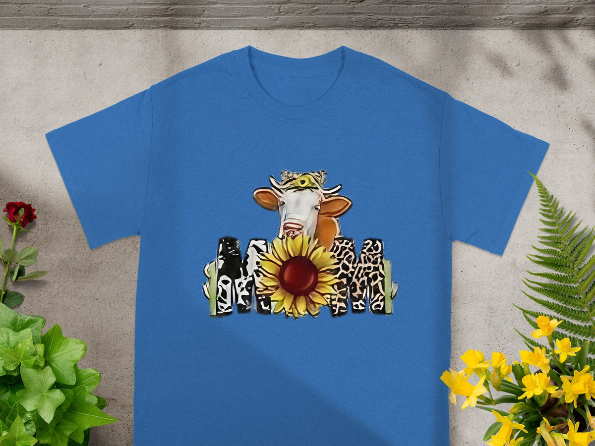 Sunflower Cow with Animal Prints Mom T-shirt