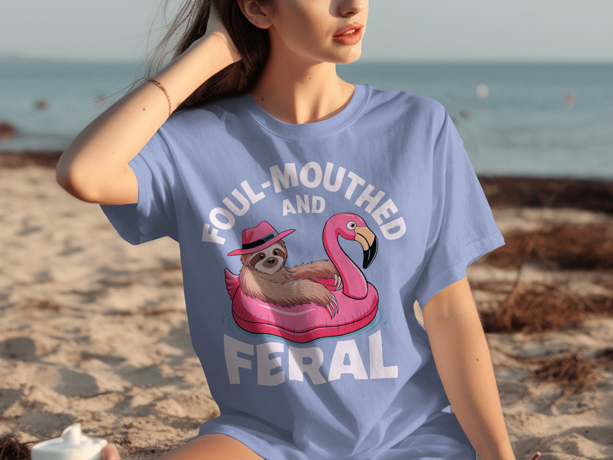 Foul-Mouthed and Feral Flamingo Sloth Graphic Tee