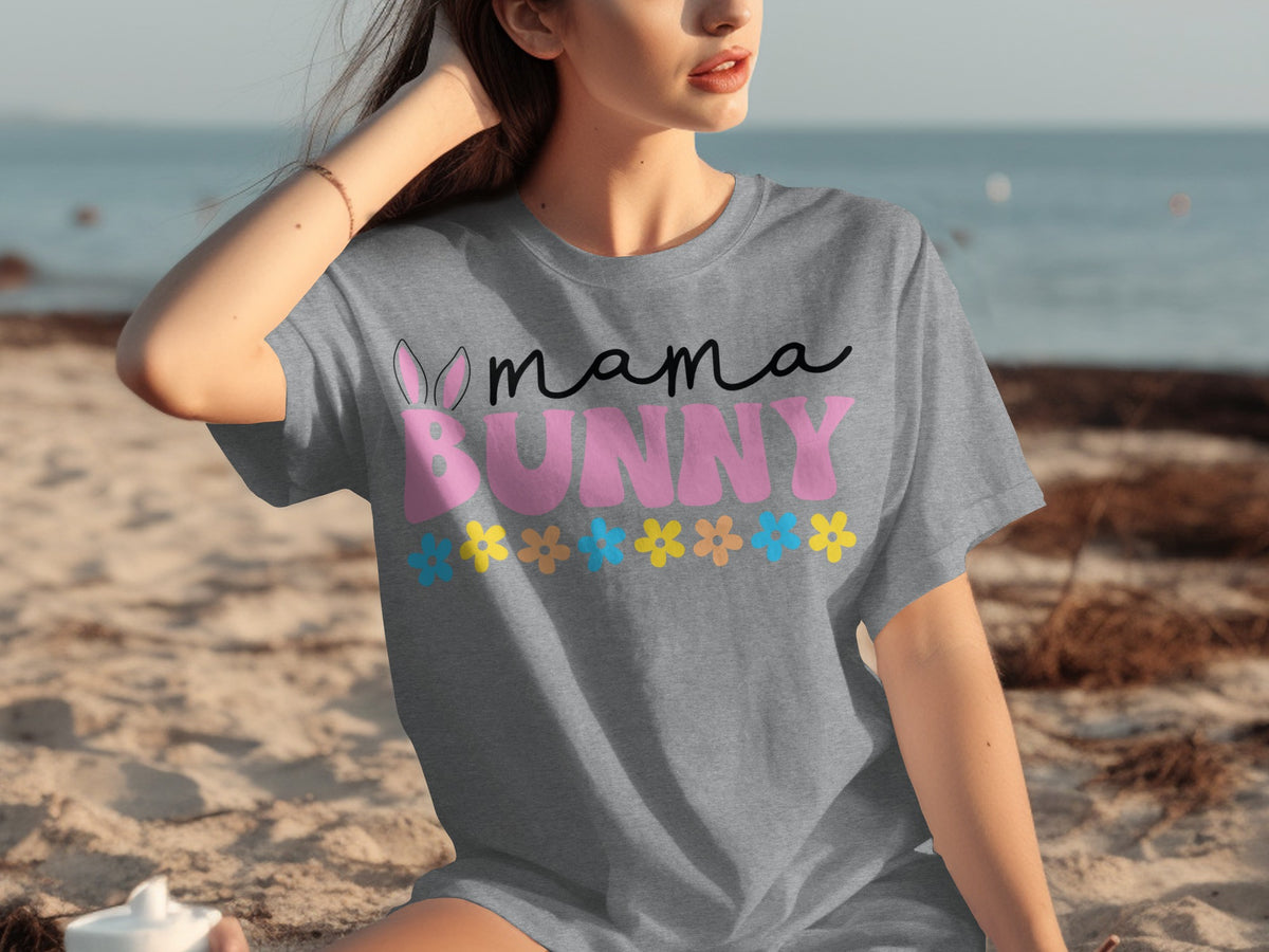 Mama Bunny Graphic Tee with Colorful Flower Design