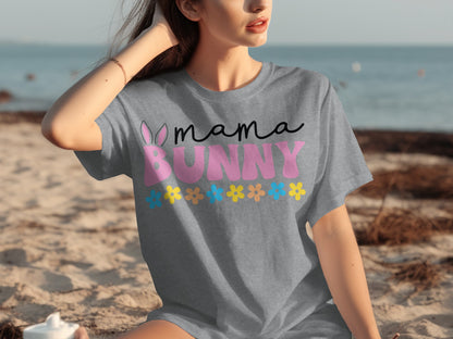 Mama Bunny Graphic Tee with Colorful Flower Design