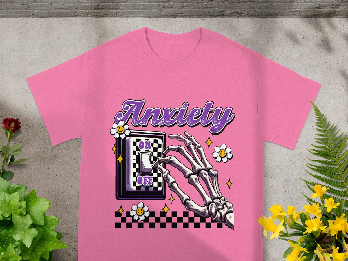 Anxiety Skeleton Hand On Off Switch Graphic T-Shirt