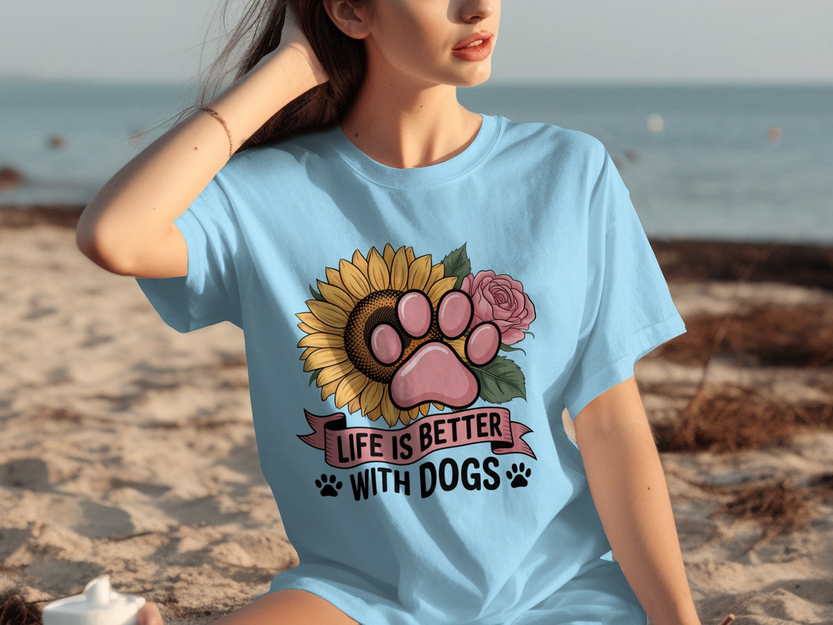 Life Is Better With Dogs Cute Floral Print T-shirt