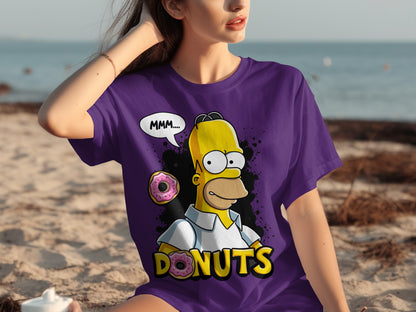 MMM Donuts Cartoon Character Graphic T-Shirt