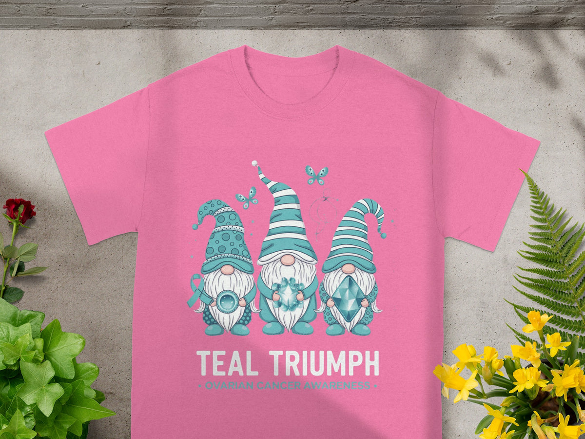 Teal Triumph Ovarian Cancer Awareness Gnome Shirt