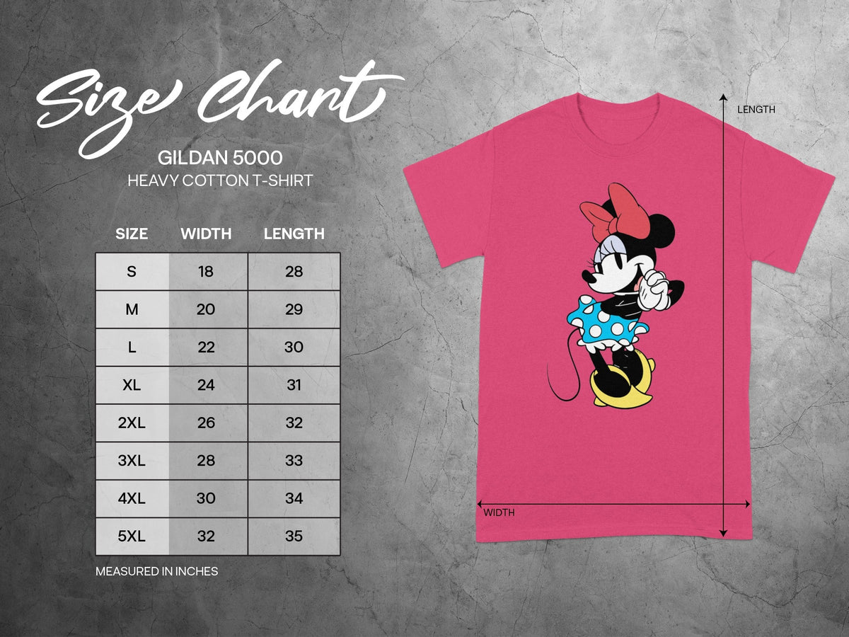 GILDAN 5000 Minnie Mouse Pink T-SHIRT Size Chart product type