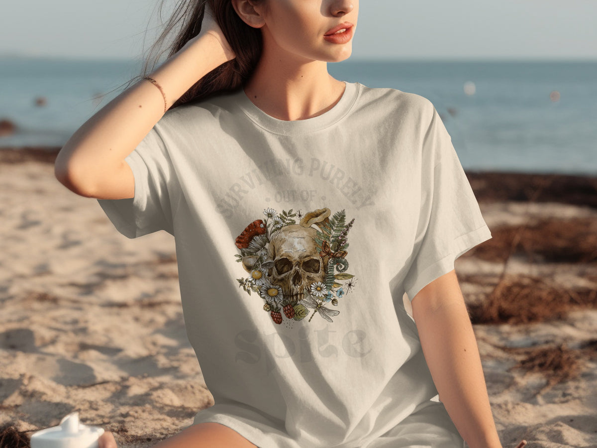 Surviving purely out of spite skull floral shirt