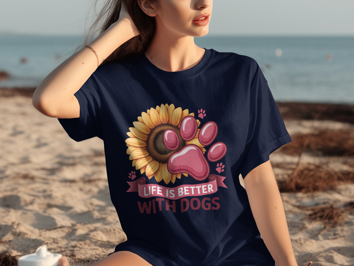 Life is Better with Dogs Sunflower Paw Print Shirt
