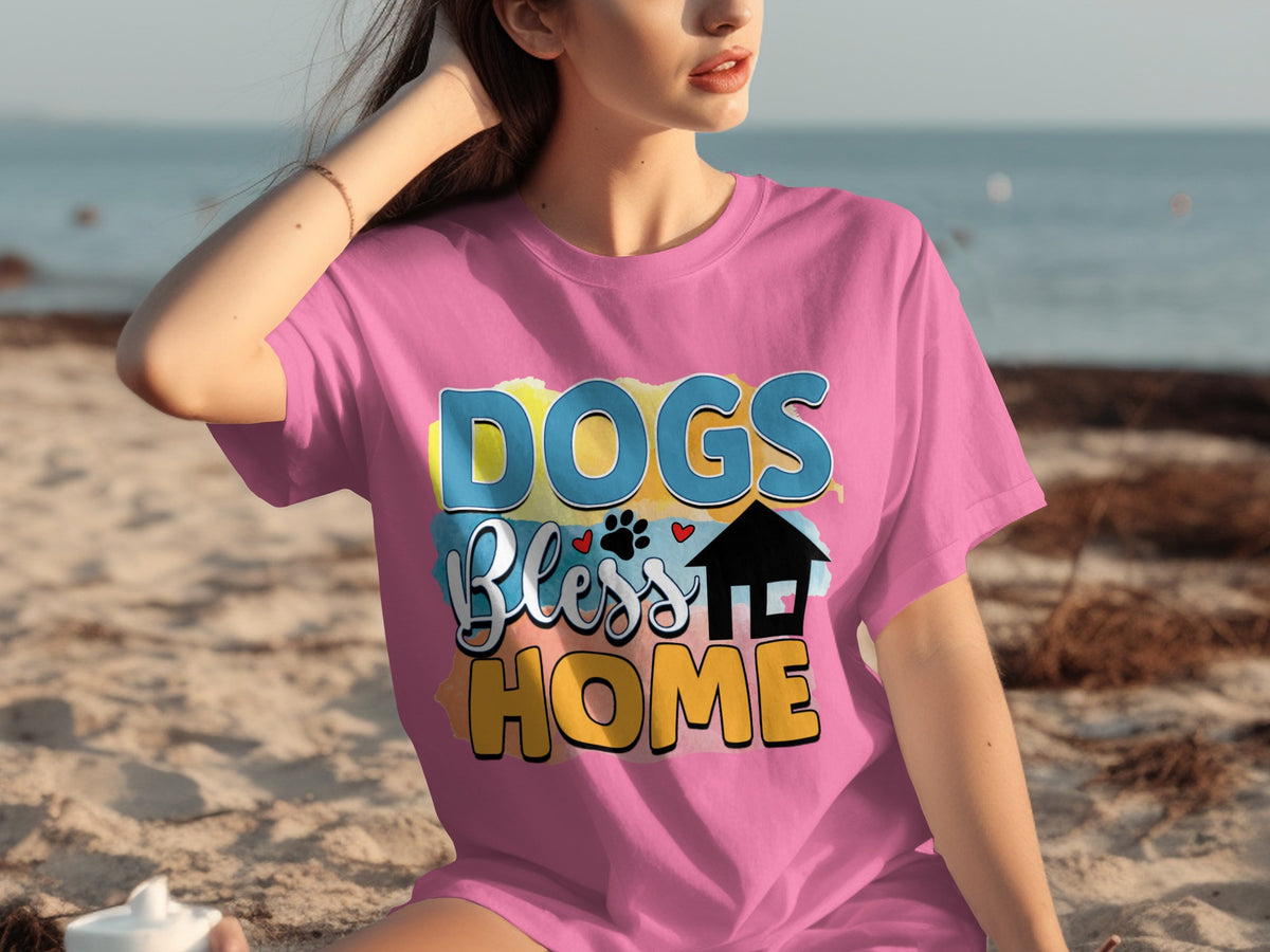 Dogs Bless Home Colorful Design T-shirt
