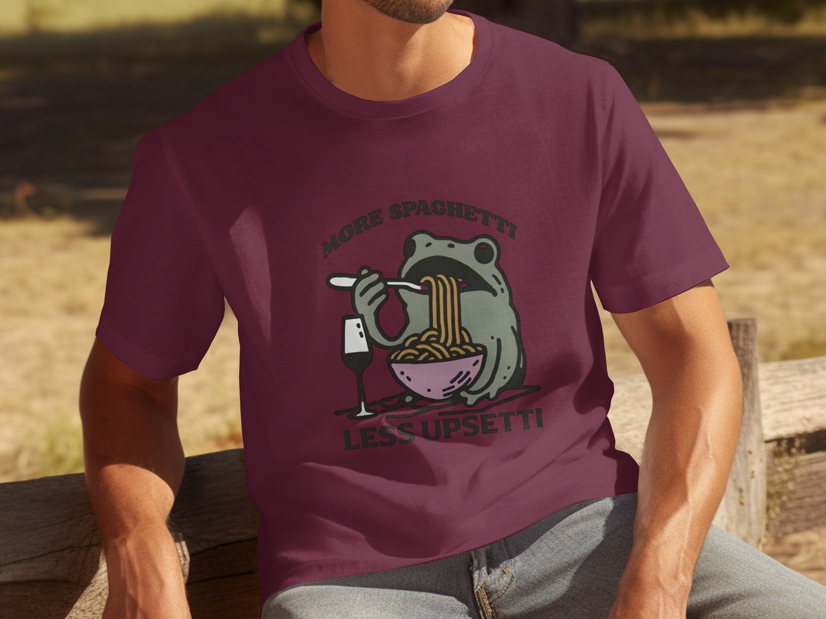 More Spaghetti Less Upsetti Funny Frog Eating T-shirt