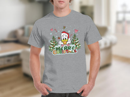 Merry Christmas Duck Design Grey T-shirt