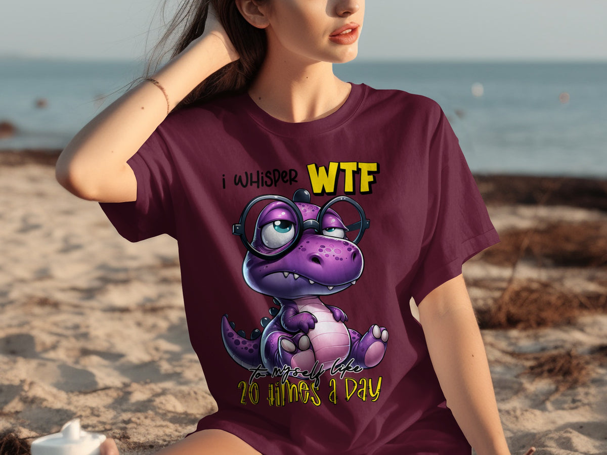 I Whisper WTF Funny Dinosaur Graphic T-shirt