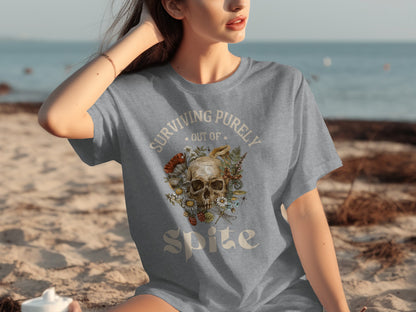 Surviving Purely Out of Spite Skull Graphic T-shirt
