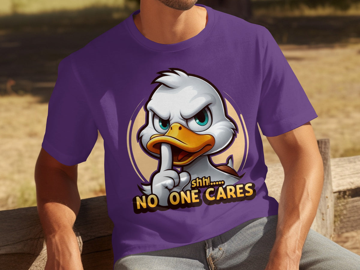 Shhh No One Cares Duck Graphic Purple Shirt
