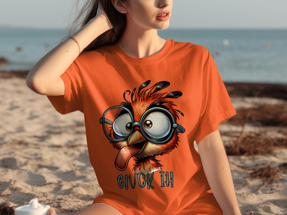 Funny Orange Cartoon Bird with Glasses T-shirt