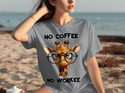 No Coffee No Workee Funny Giraffe Graphic T-Shirt