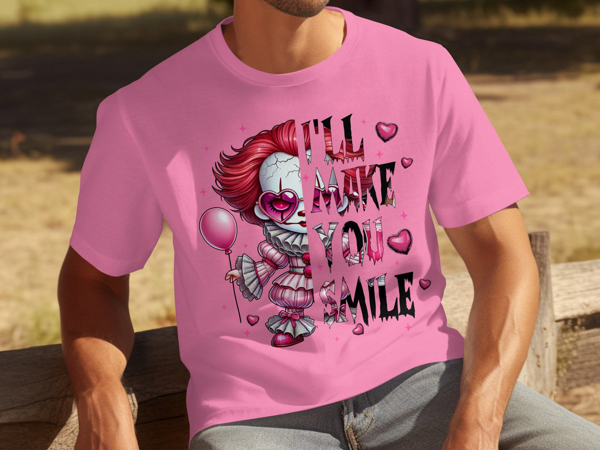 I'll Make You Smile Creepy Clown Pink T-Shirt