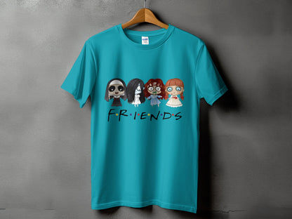 Teal t-shirt with horror characters and "FRIENDS" text.