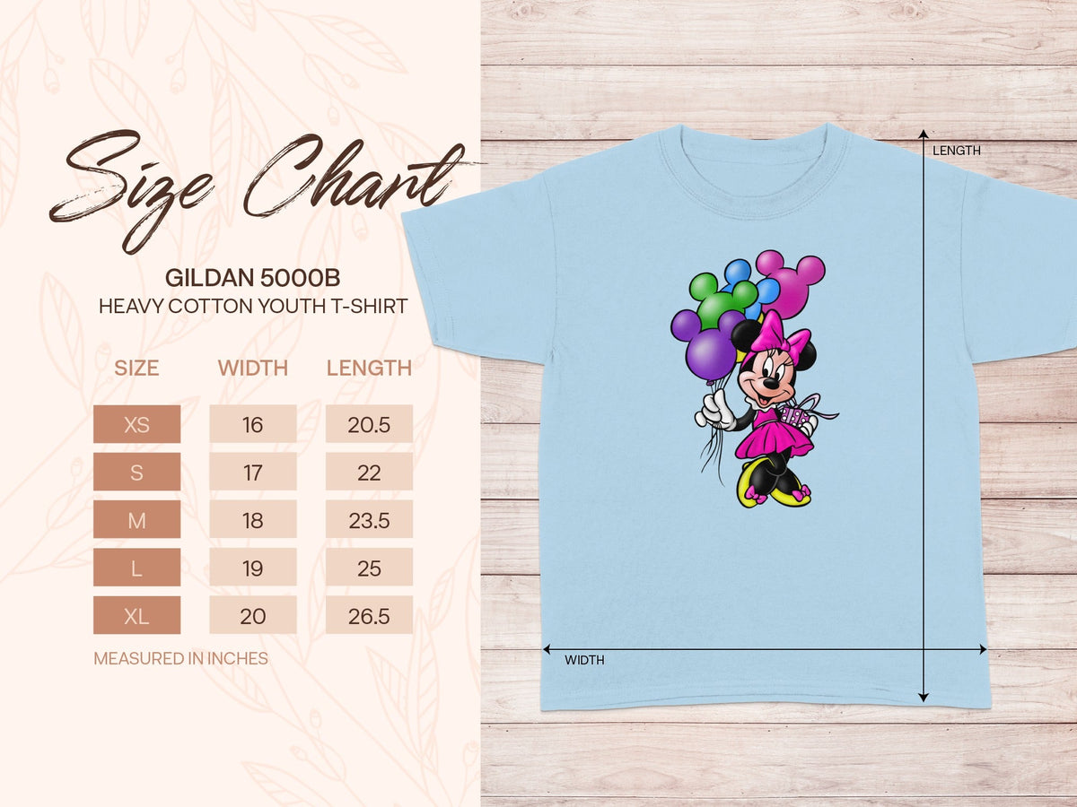GILDAN 5000B Minnie Mouse Balloons Light Blue Youth T-Shirt
