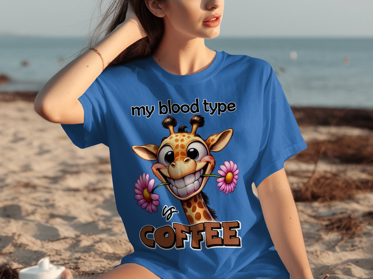 My Blood Type Is Coffee Giraffe Fun Graphic T-shirt