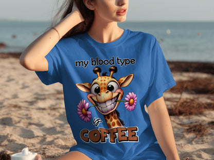 My Blood Type Is Coffee Giraffe Fun Graphic T-shirt