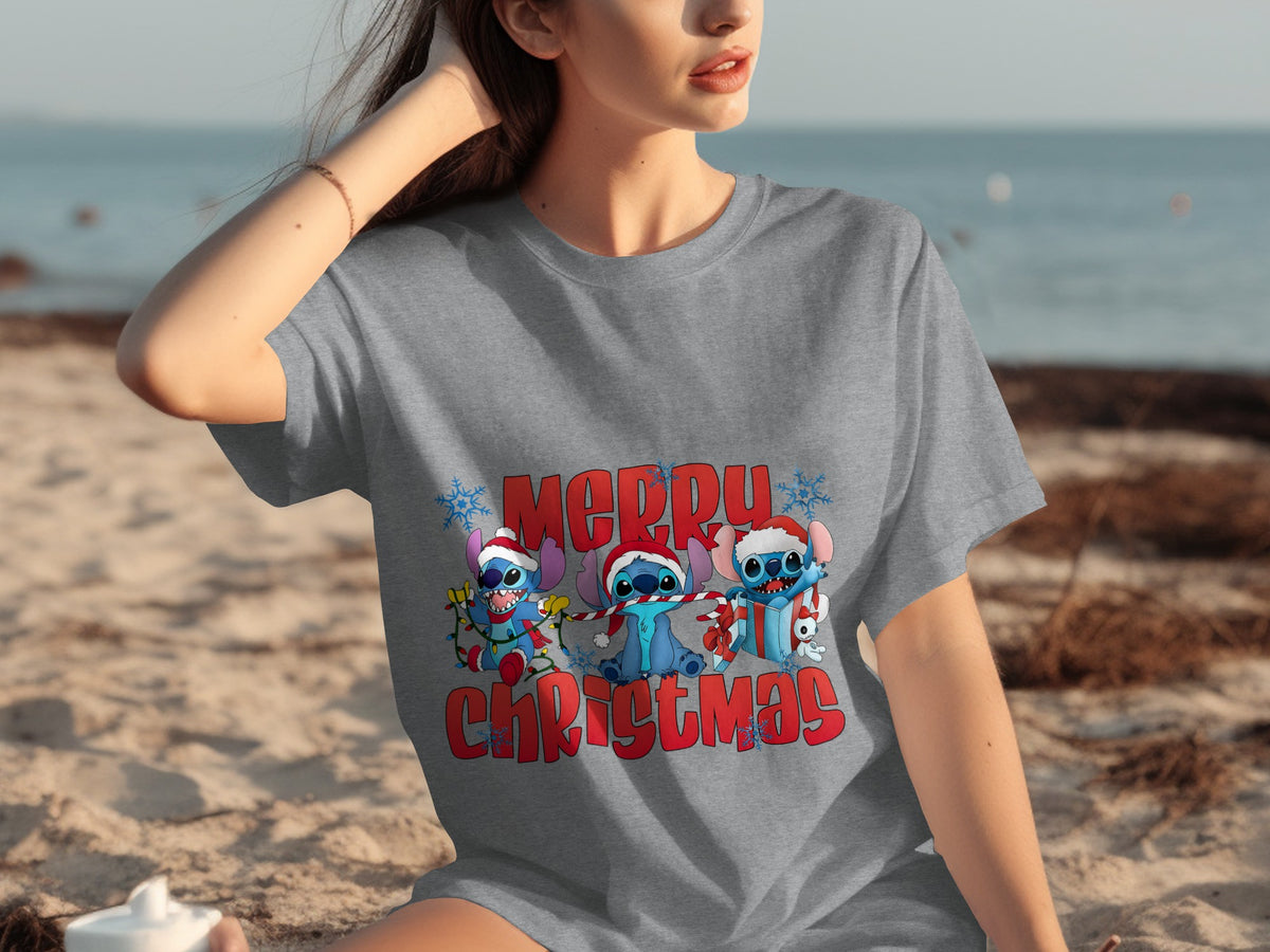 Merry Christmas Stitch Graphic Tee Shirt