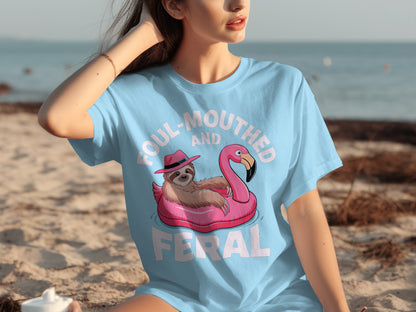 Foul Mouthed and Feral Sloth and Flamingo T-Shirt