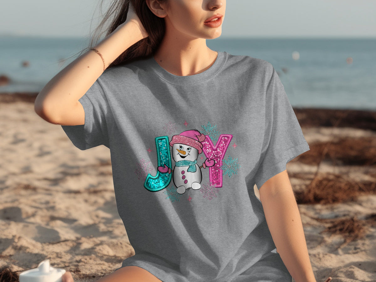 Festive Joy Snowman Graphic Short Sleeve T-Shirt