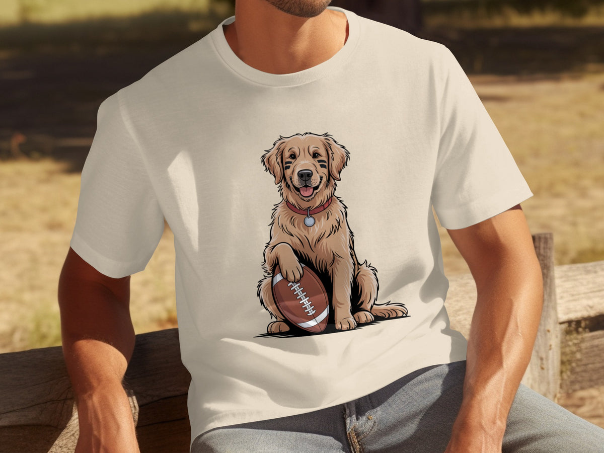 Adorable Golden Retriever with Football T-Shirt