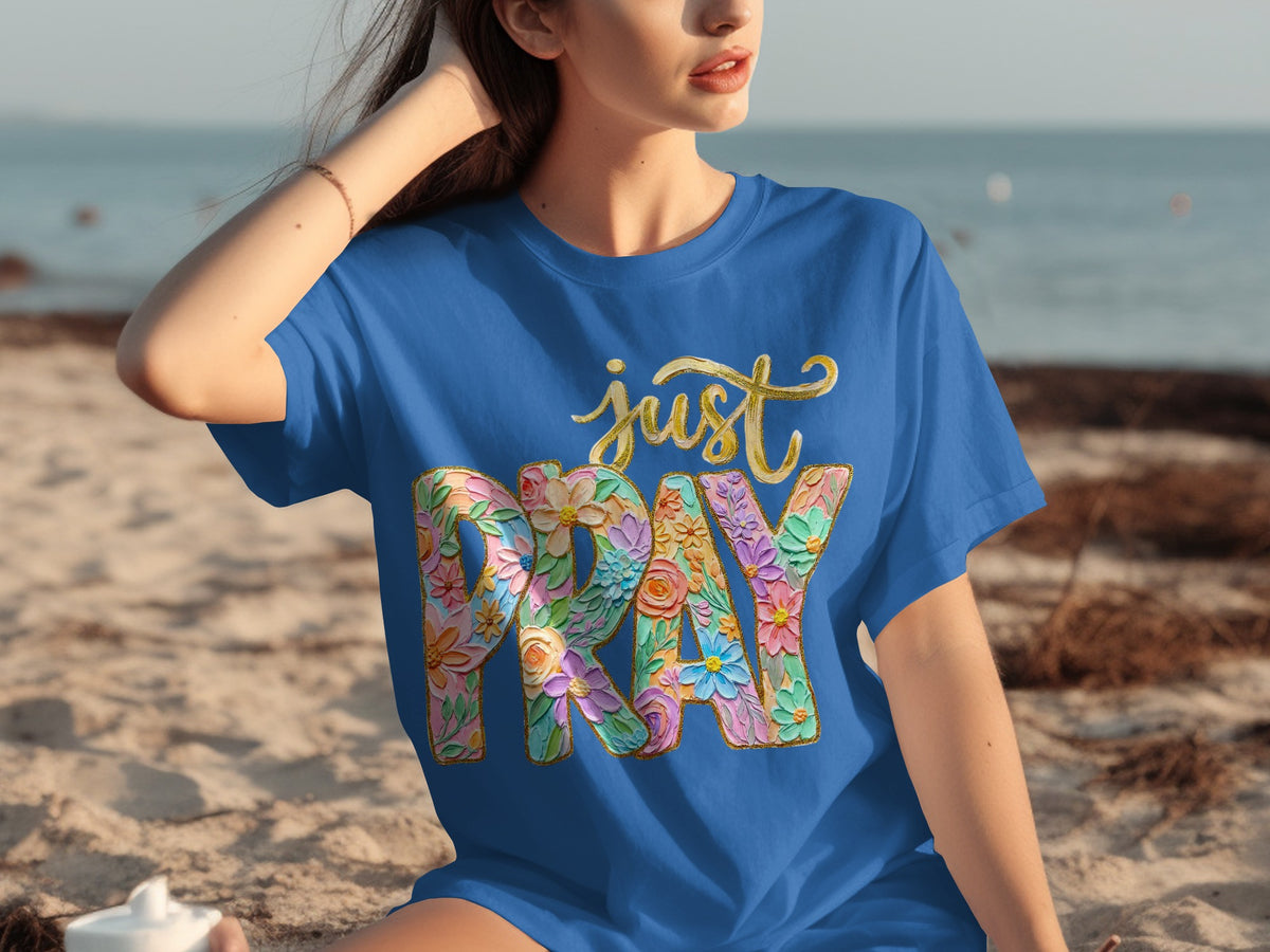 Just Pray Shirt with Colorful Floral Design
