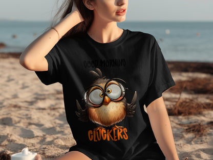 Good Morning Cluckers Funny Owl Art T-shirt