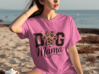 Dog Mama Leopard Print Paw Graphic T-Shirt