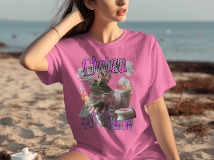 'Gluten Got Me Tootin' Funny Frog Graphic Tee Shirt'