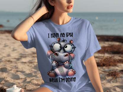 Cute Hippo Graphic Tee With Fun Slogan Casual Top