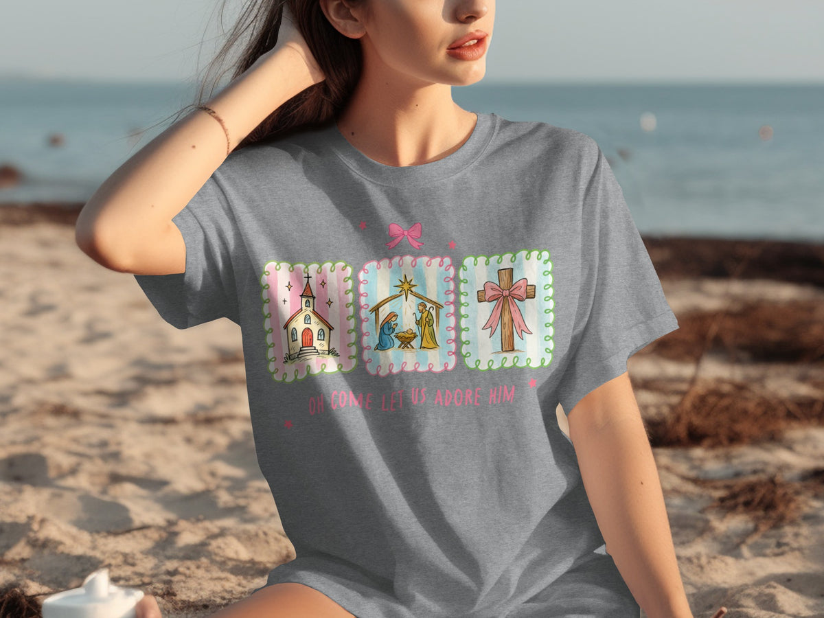Oh Come Let Us Adore Him Nativity Scene T-shirt