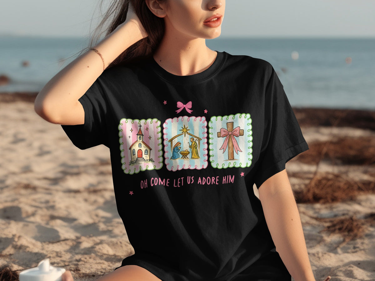Oh Come Let Us Adore Him Christian Themed T-shirt