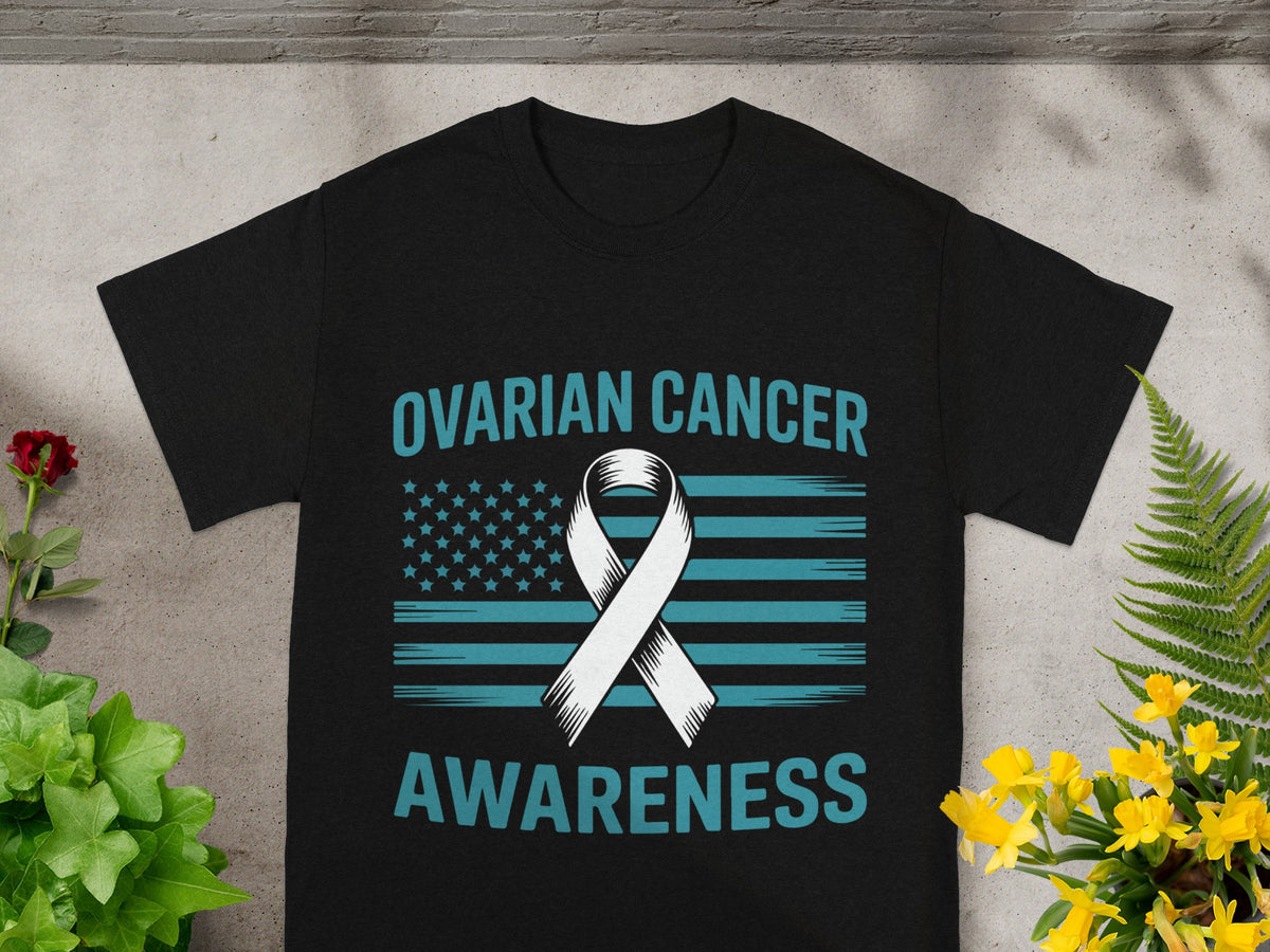 Ovarian Cancer Awareness Flag Ribbon Print Shirt