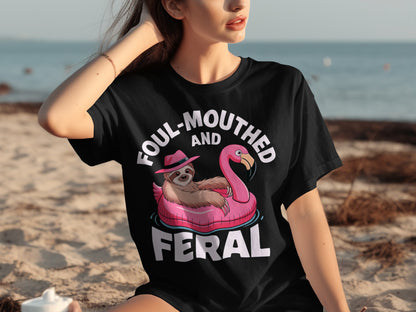 Foul-Mouthed and Feral Flamingo Sloth T-Shirt