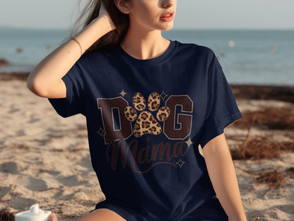 Dog Mama Leopard Paw Print Casual T-shirt