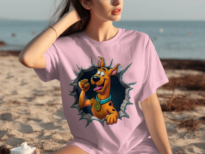 Fun Cartoon Character Design Pink Casual T-shirt