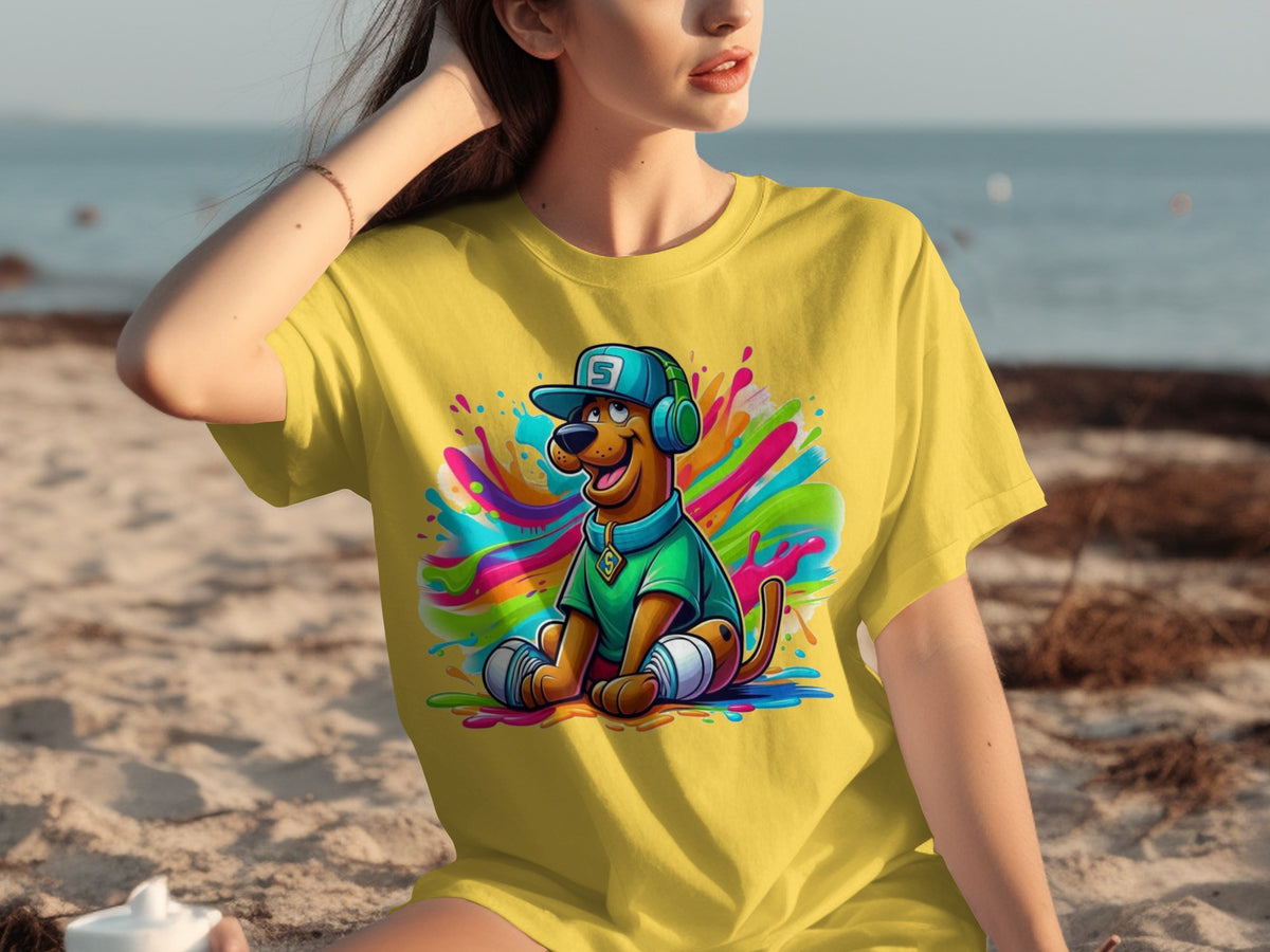 Colorful Cartoon Dog in Headphones T-Shirt