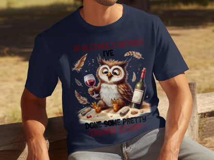 In Alcohol's Defense Owl Drinking T-shirt