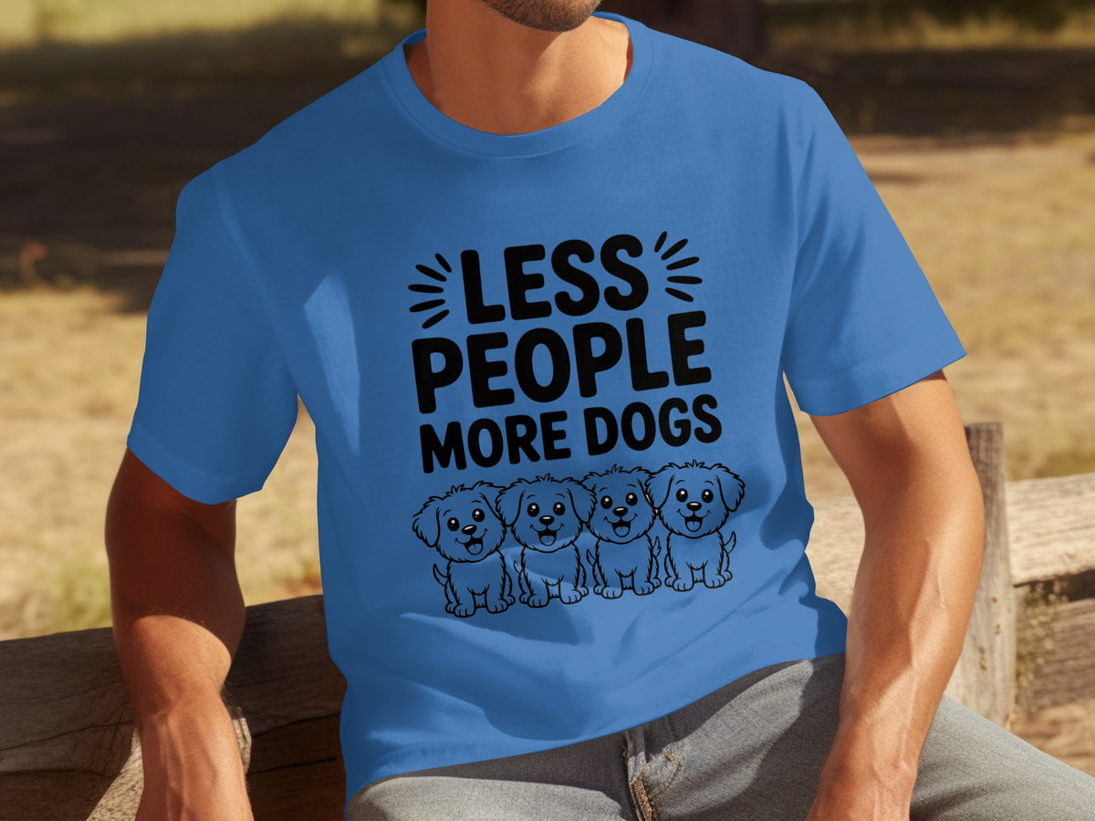 Less People More Dogs Blue Graphic T-Shirt