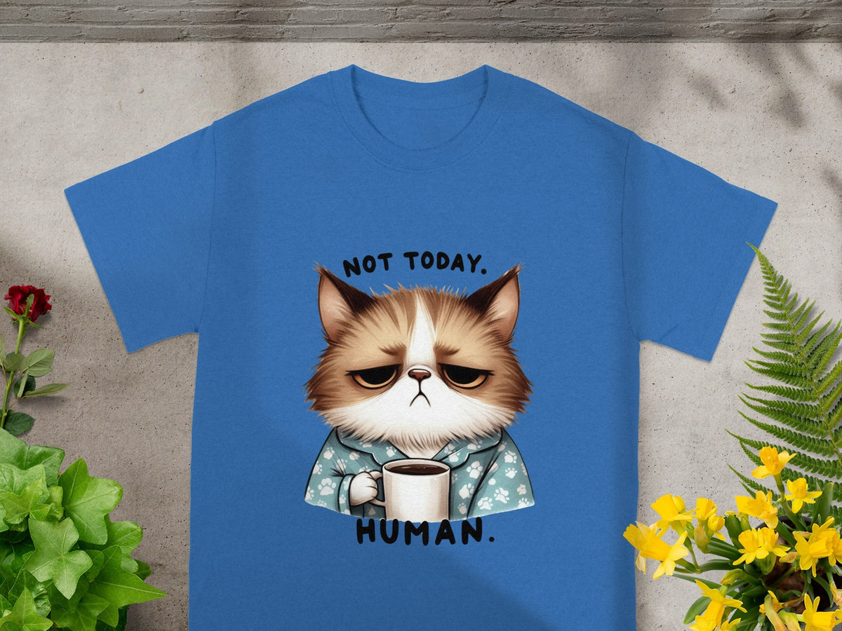 Not Today Human Grumpy Cat with Coffee Graphic T-shirt